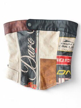 Jaded London Daytona Faux Leather Corset Top Mixed Print Patchwork MSRP $145